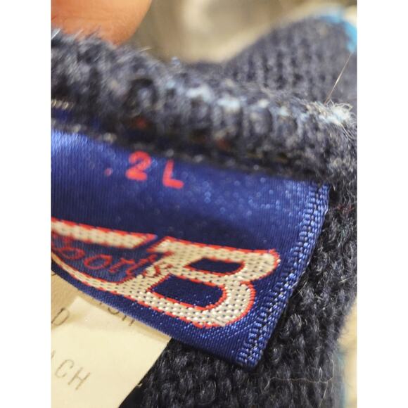 Vtg 70's CB Sports Reindeer Knit Wool Winter Gear Hat Ski Beanie Blue Pom Pom L - Picture 2 of 8